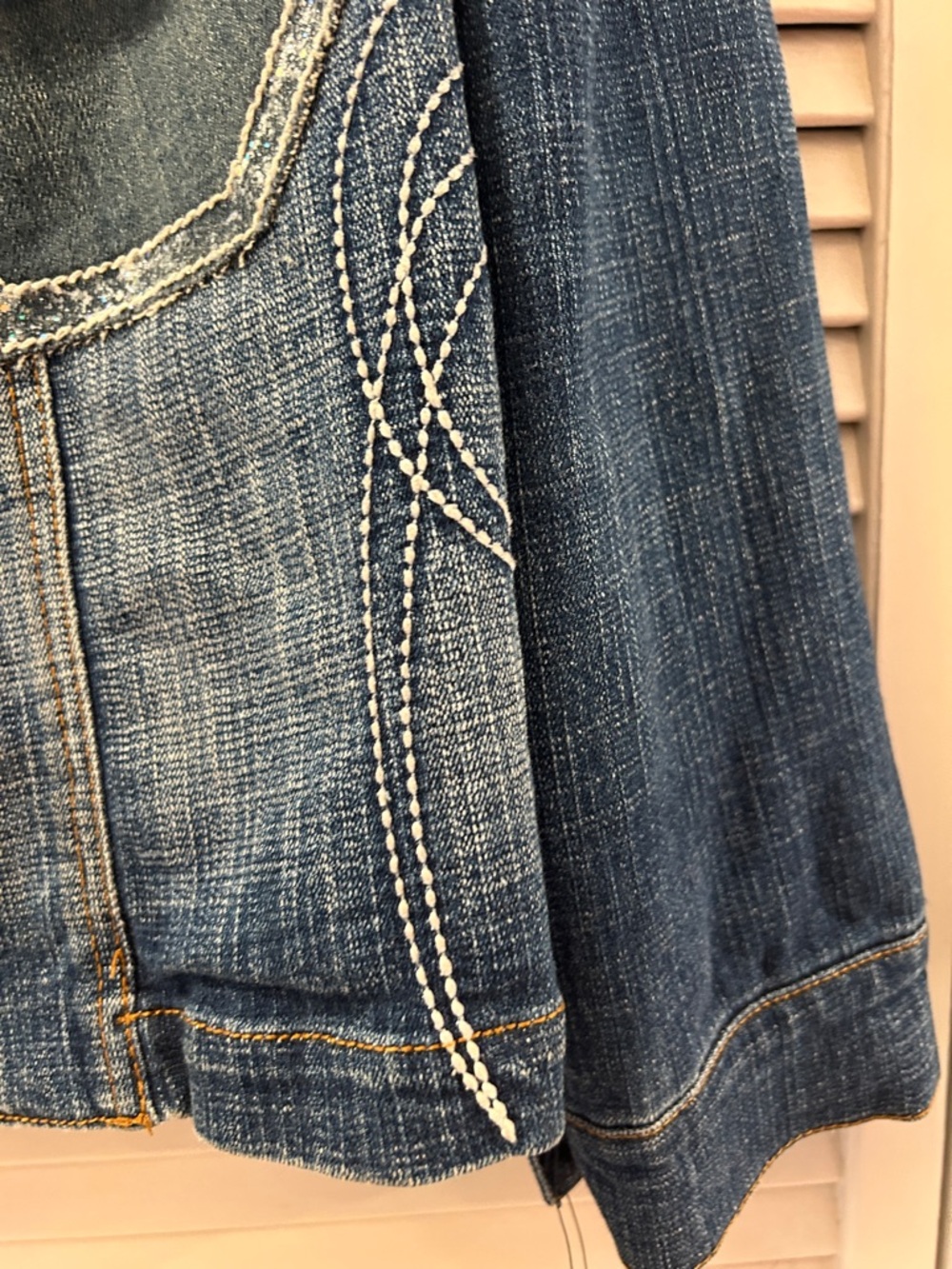 Denim Embellished Blue Women's Jacket
Lots of sparkle size large. - Picture 7 of 10